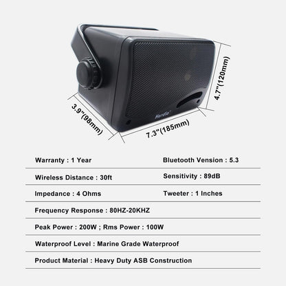 Herdio 3.5" Outdoor Bluetooth Speakers Waterproof 200W 3 Way Upgrade Premium Wall Mount Speakers Durable Mountable Loud Sound.