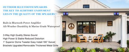 Herdio 3.5" Outdoor Bluetooth Speakers Waterproof 200W 3 Way Upgrade Premium Wall Mount Speakers Durable Mountable Loud Sound.