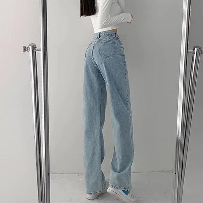 High Waist Jeans Women Loose Solid Mopping Simple Street Denim Trousers Girls Trendy Designed All-Match Young Lady Stylish Ins.