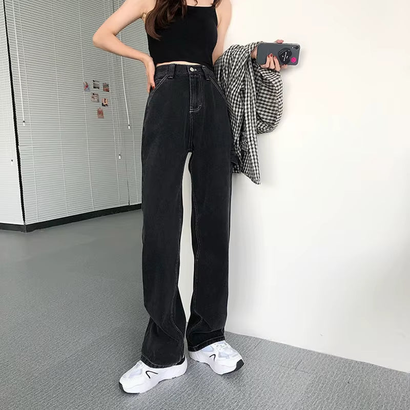 2021 New Jeans for Women Back Loose High Waist Mom Large Size Straight Pants Long Wide Leg Women Jeans Streetwear.