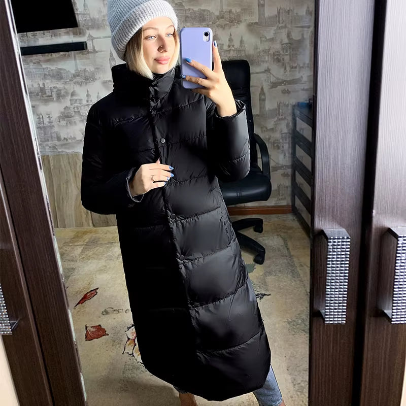 2021 Winter Women Jacket X-Long Stand-Up Collar Cotton Padded Female Coat High Quality Warm Womens Parka Manteau Femme Hiver.