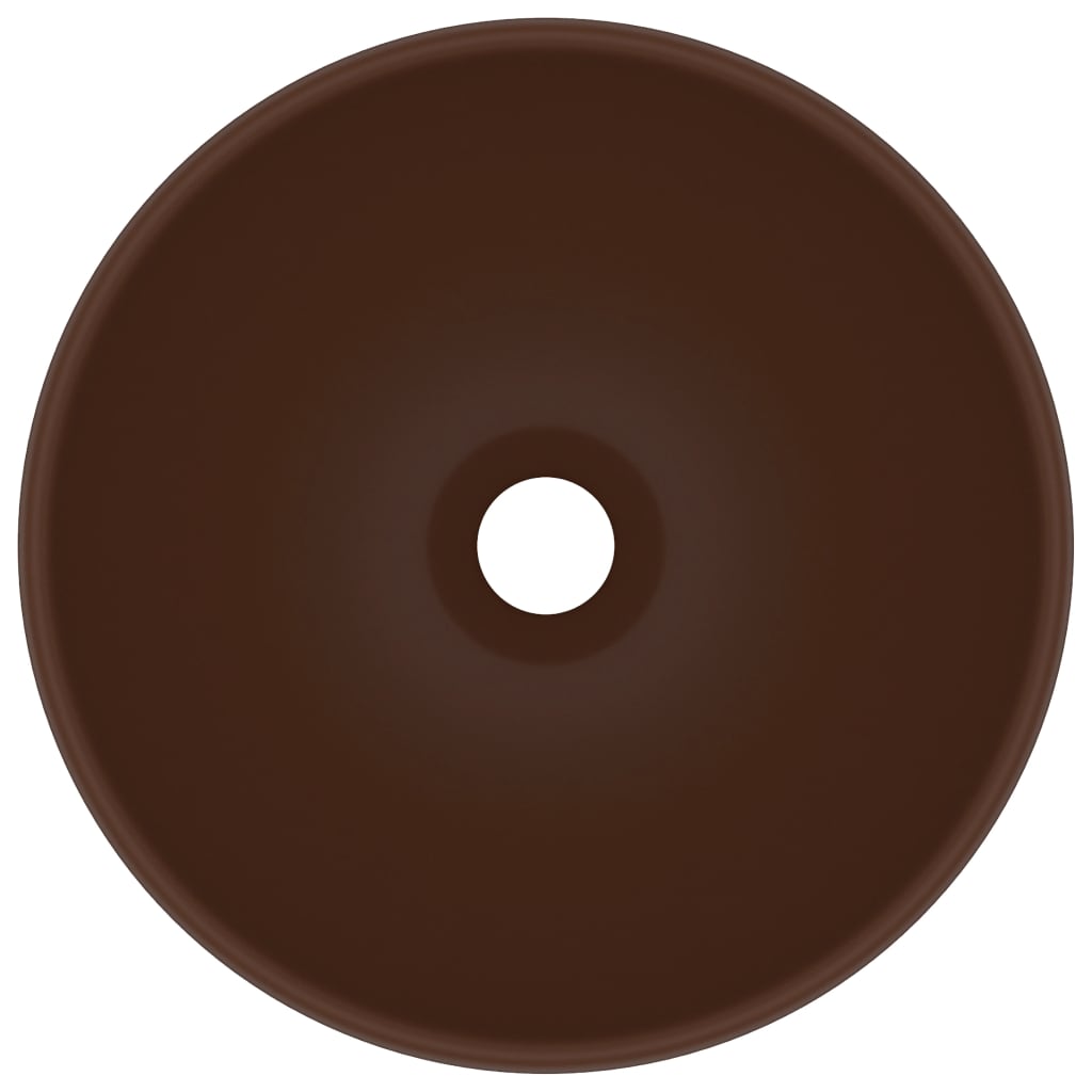 Luxuriöses rundes Waschbecken, dunkelbraun, matt, 32,5 x 14 cm, Keramikwaschbecken, Badezimmer und Küchen, Dekoartikel, Badezimmerzubehör