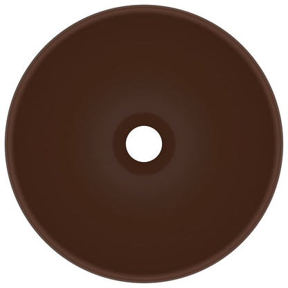Luxuriöses rundes Waschbecken, dunkelbraun, matt, 32,5 x 14 cm, Keramikwaschbecken, Badezimmer und Küchen, Dekoartikel, Badezimmerzubehör