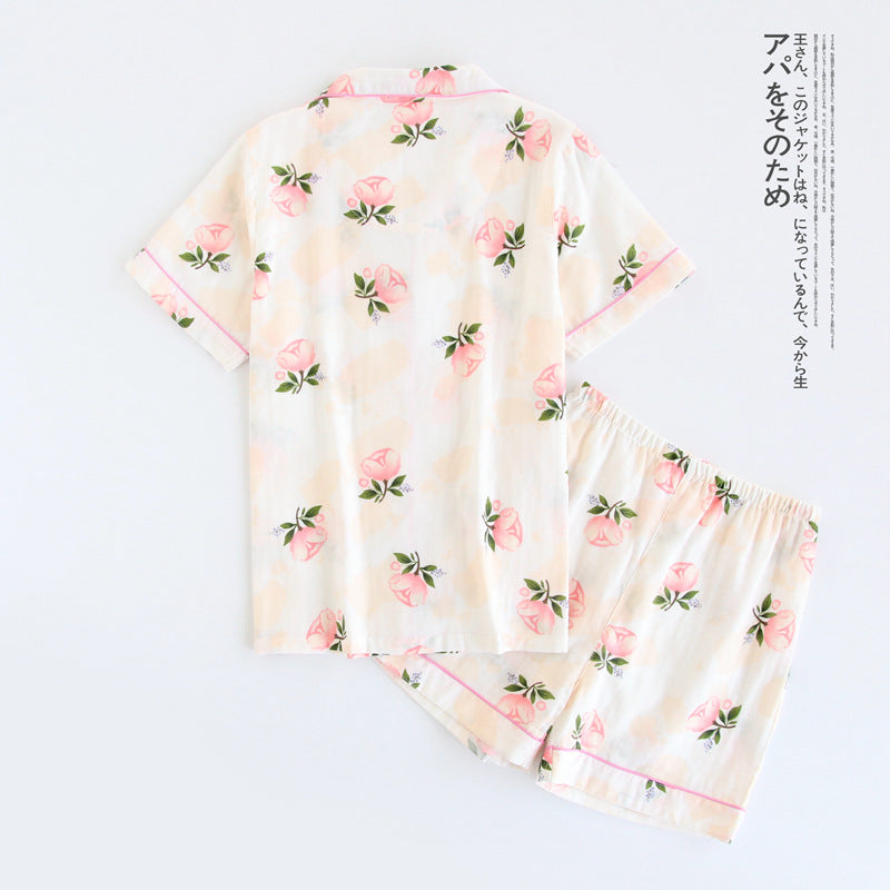 Japanische einfache kurze Pyjamas Frauen 100 % Baumwolle kurze Ärmel Damen Pyjama Sets Shorts süße Cartoon Nachtwäsche Frauen Homewear.