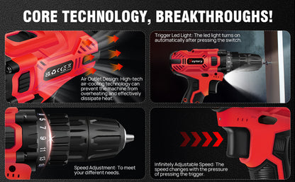 21-V-Batteriebohrmaschine, Elektroschrauber mit 45 Nm, 25+1 Spanndrehmomenteinstellungen, 29-teiliges Zubehör, LED-Licht, Sicherheitsbohrmaschine