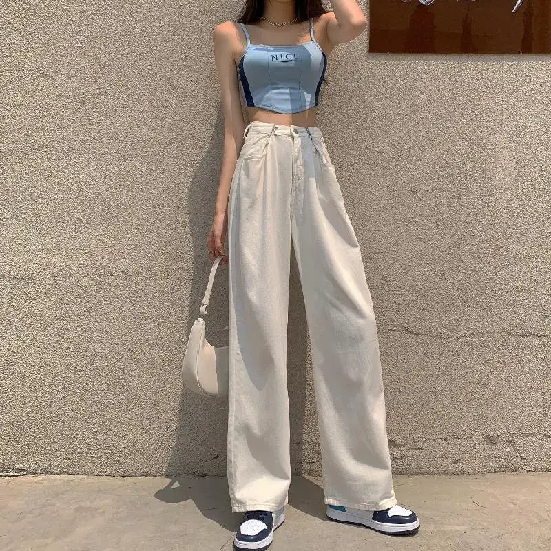 Streetwear High Waist Women'S Fashion Jeans Woman Girls Women Wide Leg Pants Trousers Female Jean Femme Denim Bagge Mom Jeans.