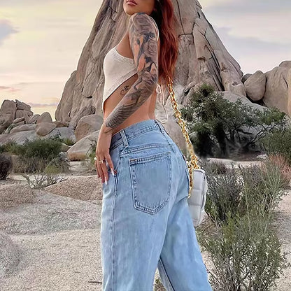 Women Wide Leg Baggy Jeans Lady Vintage Punk Low Rise Waist Loose Denim Pants Streetwear Fashion Trashy Long Skater Trousers.