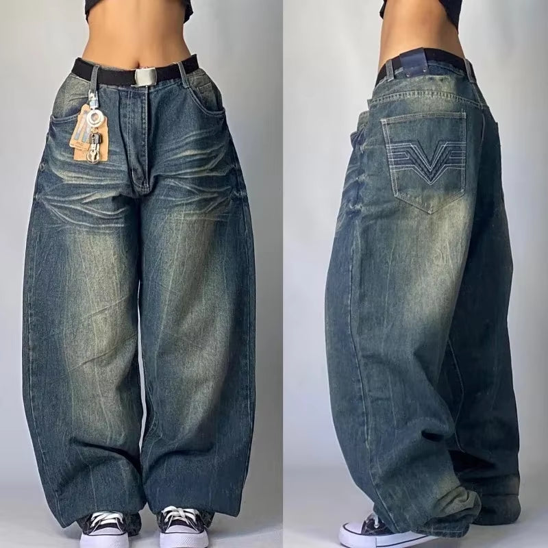 Streetwear New Fashion Oversized Print Baggy Jeans Y2K Harajuku Hip-Hop Vintage Pop Gothic High Waist Wide-Leg Pants Trousers.