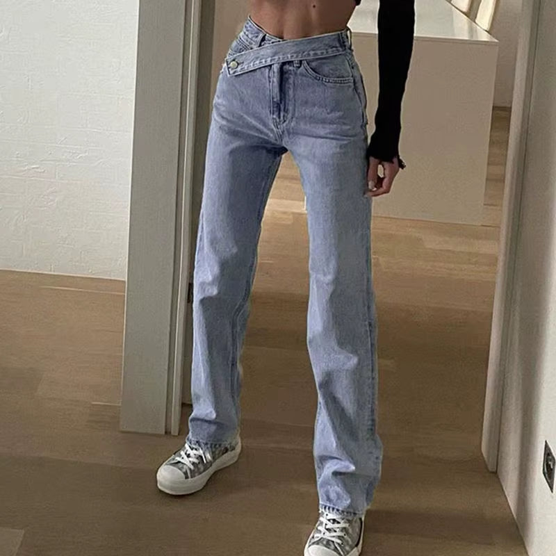 Casual Fashion Straight Denim High Waist Jeans Women Pants Fall Winter 2025 Harajuku Boyfriend Jeans Loose Bottom.