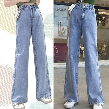 High Waist Loose Comfortable Jeans for Women Streetwear Fashionable Straight Pants Mom Jeans Washed Boyfriend Jeans.