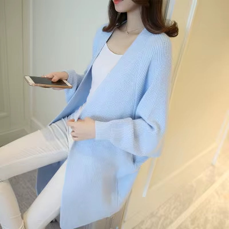 2023 Long Cardigan Women Sweater Autumn Winter Bat Sleeve Knitted Sweater Femme Jacket Loose Ladies Sweaters Cardigans New.