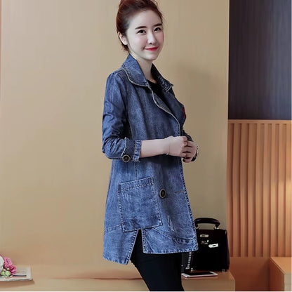 2024 Denim Jacket Women Coat Top Spring Autumn Jeans Jacket Women Clothes Double-Breasted Female Blue Loose Size Coat 68.