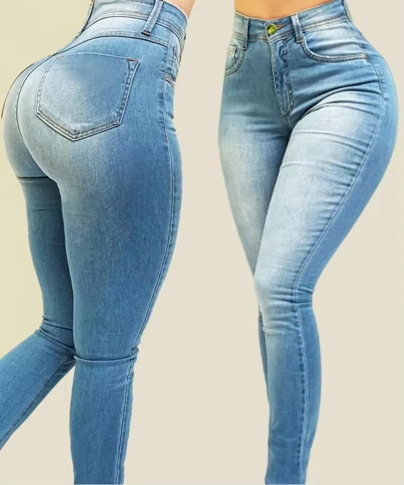 Woman'S Pure Color Jeans Denim High Waist Jeans Street Play Cultivate One'S Morality Pants Shaping Figure with High Waist Jeans.