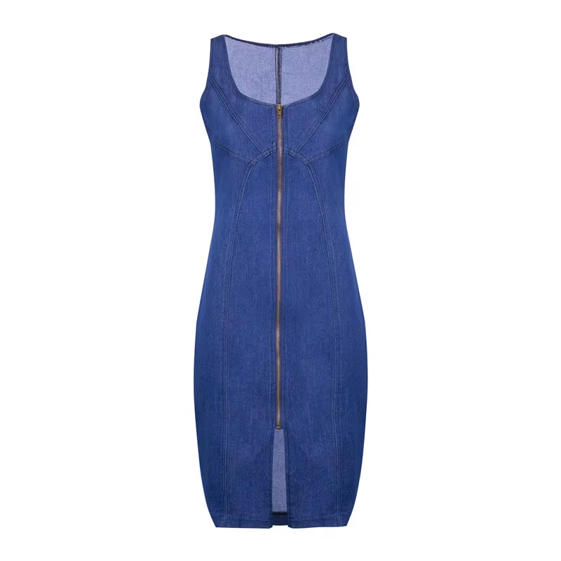 Women'S Summer Sleeveless Denim Dress Slim Zipper Jeans Dress Fashion Casual Office Lady Clothing M-2XL 2020 New Arrival.