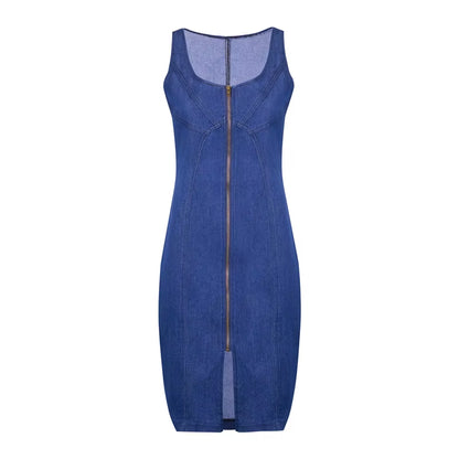 Women'S Summer Sleeveless Denim Dress Slim Zipper Jeans Dress Fashion Casual Office Lady Clothing M-2XL 2020 New Arrival.