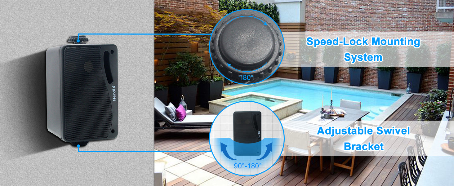 Herdio 3.5" Outdoor Bluetooth Speakers Waterproof 200W 3 Way Upgrade Premium Wall Mount Speakers Durable Mountable Loud Sound.