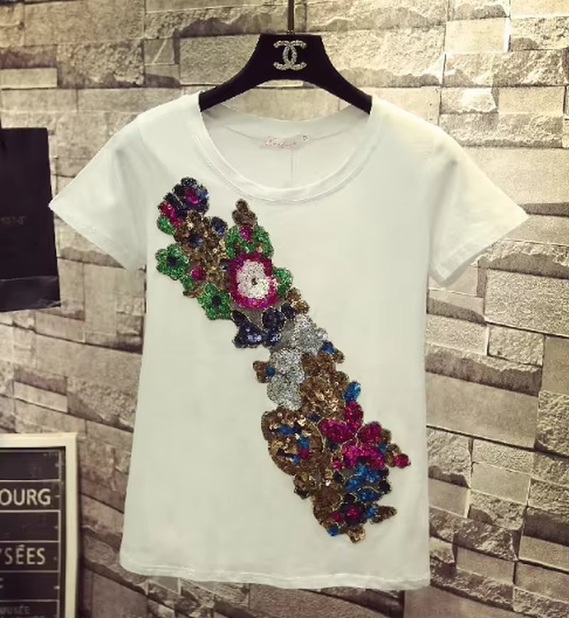 European Style Denim Jacket Fashion Outfit Women New Flower Sequined Jeans Vest Coat.