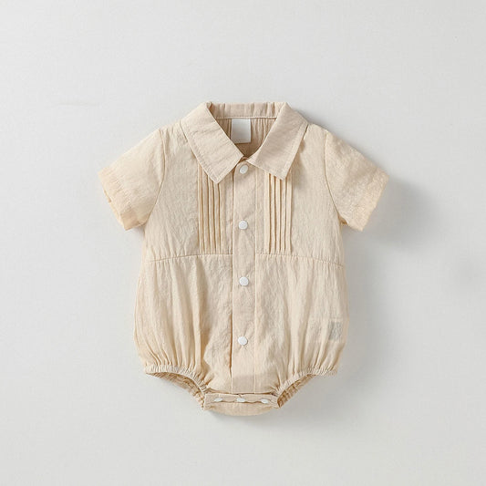 Baby Solid Jungen Kurzarm Button Up Kragen Body Sommer Alltag Overall
