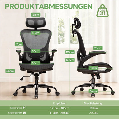 GTPLAYER Bürostuhl Ergonomisch, Schreibtischstuhl mit Verstellbarer Kopfstütze,Gaming Stuhl Wippfunktion, Chefsessel aus Mesh