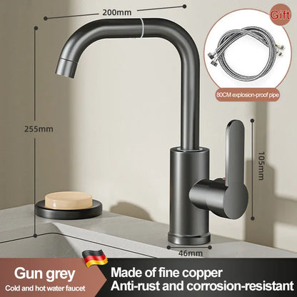 Copper universal faucet, washbasin, bathroom, cold and hot water, household washing, washing, vegetable washing, washbasin, fauc