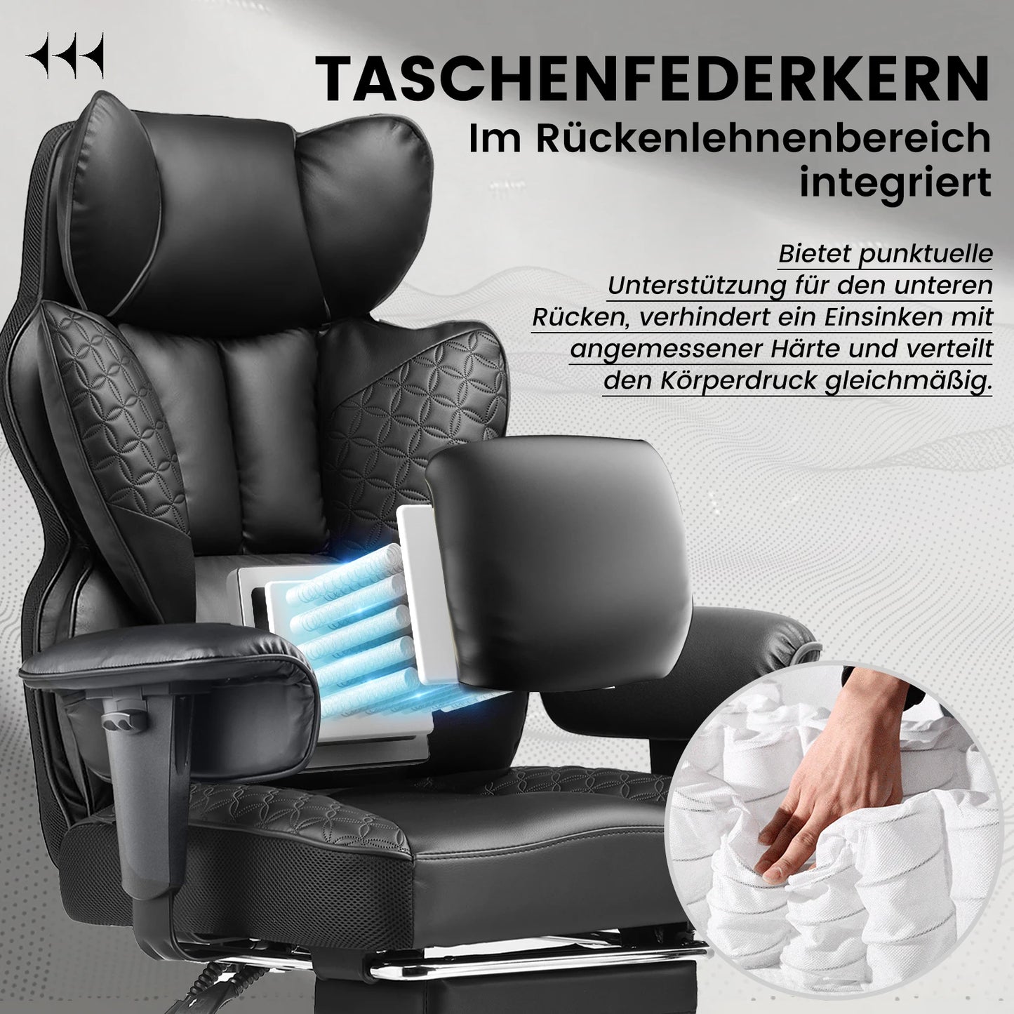 COMHOMA Gaming Stuhl, ergonomischer Bürostuhl, Schreibtischstuhl mit verstellbare Armlehnen, Taschenfederkern-Lendenwirbelstütze