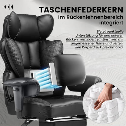 COMHOMA Gaming Stuhl, ergonomischer Bürostuhl, Schreibtischstuhl mit verstellbare Armlehnen, Taschenfederkern-Lendenwirbelstütze