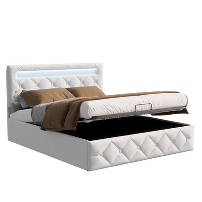 Rosahqnda Modernes weißes Polsterbett,hydraulisches Bett mit großem Stauraum, elegantes Doppelbett,Samtstoff, ohne Matratze