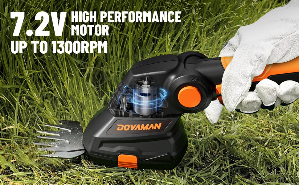 DOVAMANN 3-in-1 7,2 V Akku-Rasenschere mit Teleskopgriff, 2 Klingen (90/170 mm), zum Kanten und Gartenschneiden