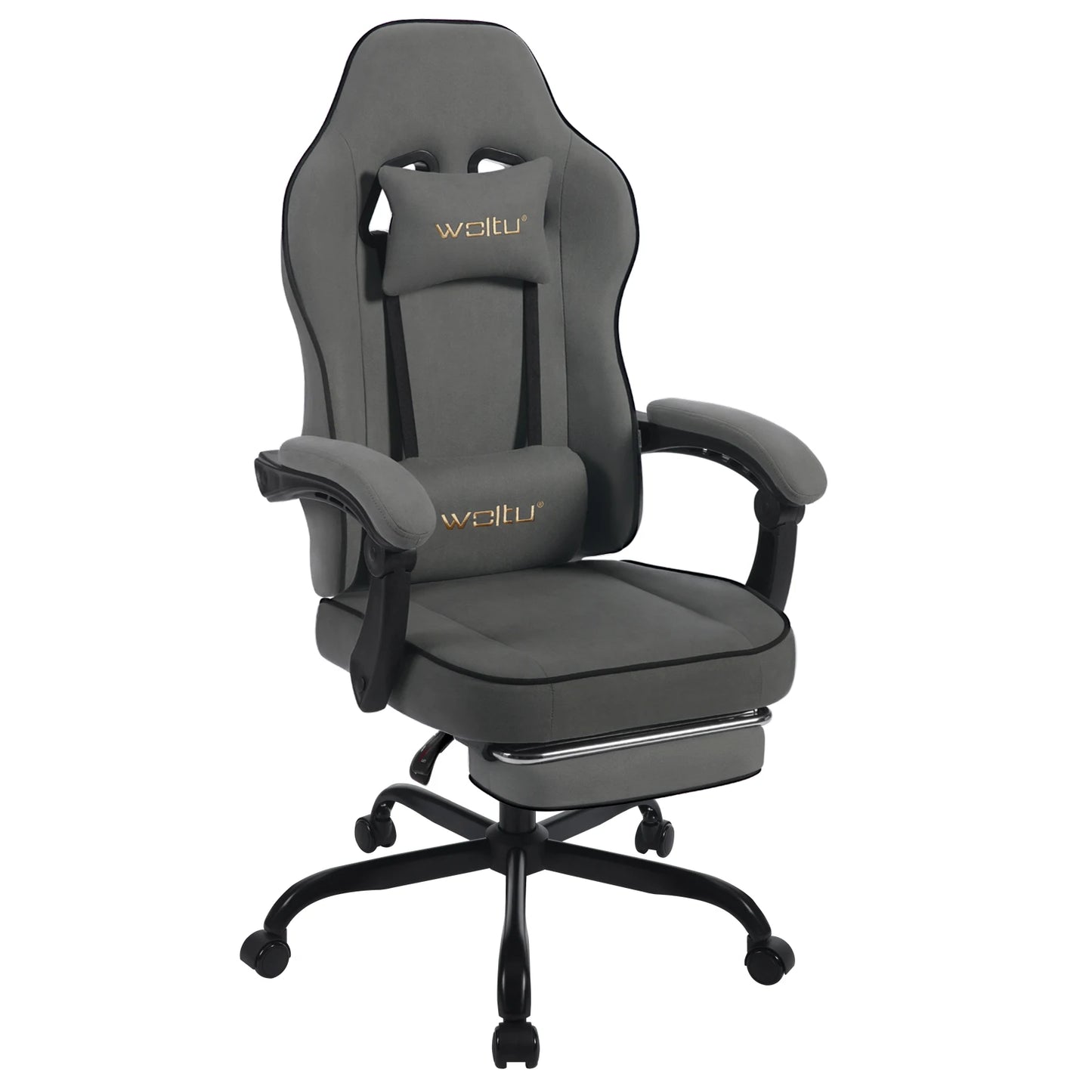 WOLTU Drehbarer Gamer-Stuhl, Gaming-Stuhl, ergonomischer Büro-Computerstuhl mit Lendenkissen, Fußstütze