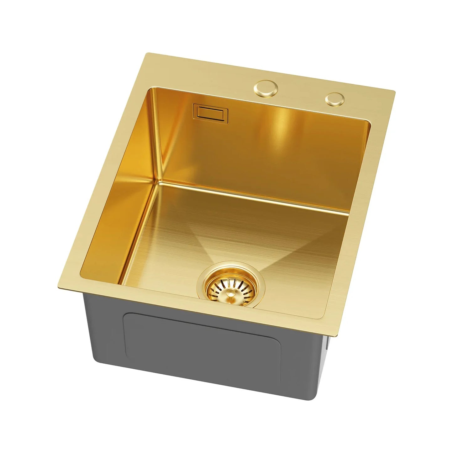 PVD Gold Edelstahlspüle 40 x 50 cm – Einzelbecken mit Abflussrohr, Wasserhahnloch, X-Drain-Design für schnellen Wasserdurchfluss