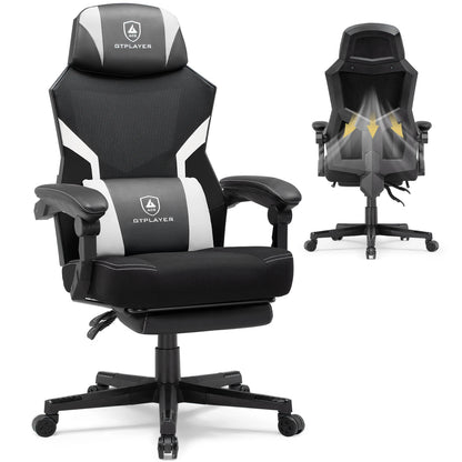GTPLAYER Gaming Stuhl mit Fußstütze, ergonomischer Bürostuhl mit Netzrückenlehne, Schreibtischstuhl Gaming Sessel aus Stoff