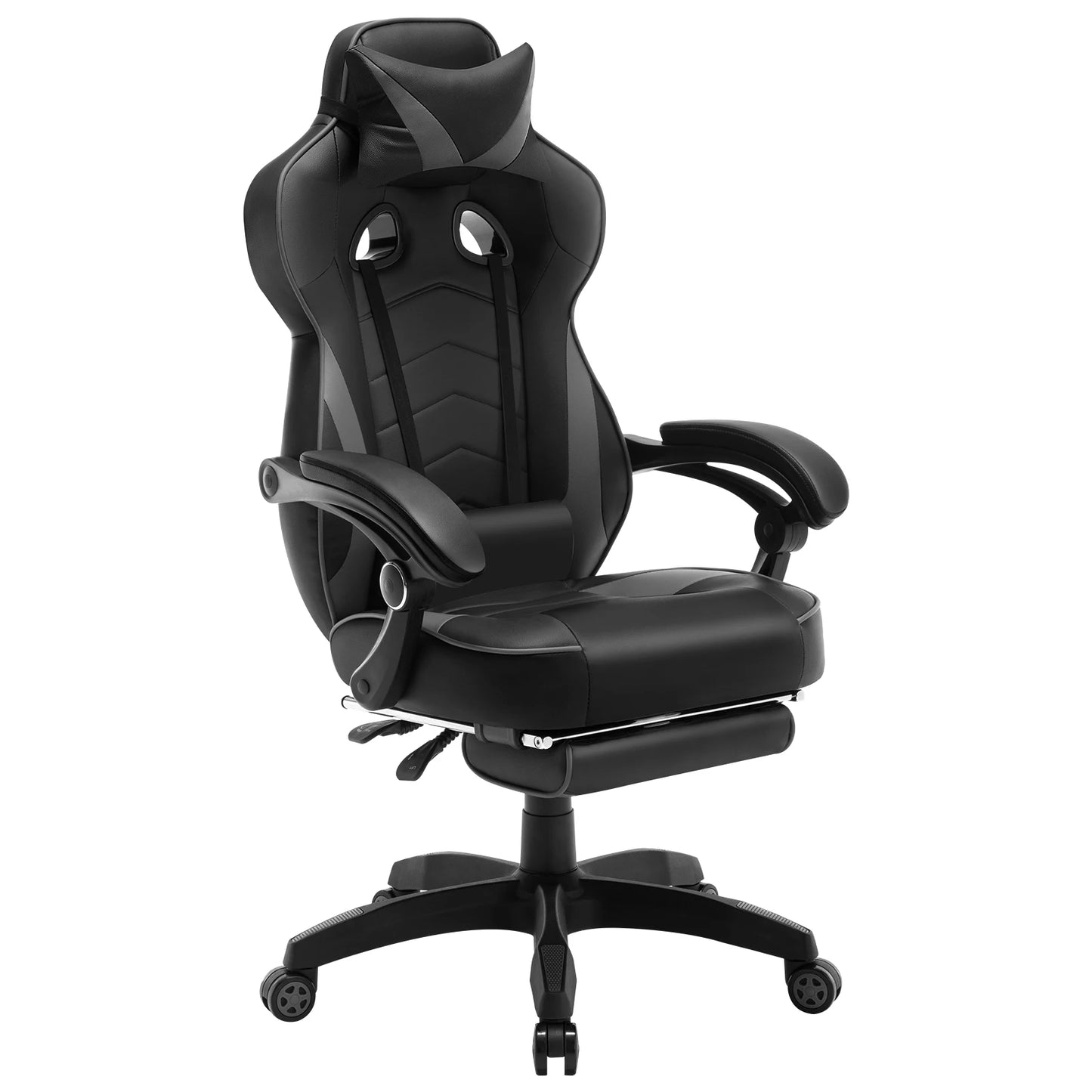 WOLTU Drehbarer Gaming-Rennstuhl, Schreibtisch, Büro, Computerstuhl, Sportsitz mit Kopfstütze, Lendenkissen, Fußstütze, Gamer-Stuhl