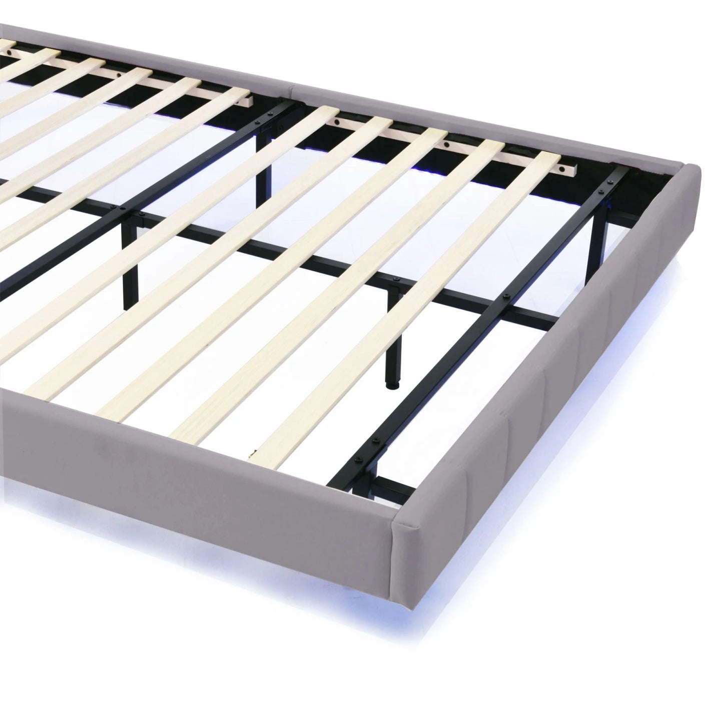 Rosahqnda Polsterbett 140/160x200cm, Doppelbett mit LED, 2 USB, schwebender Bettrahmen, Holzlattenrost, graues Leinen