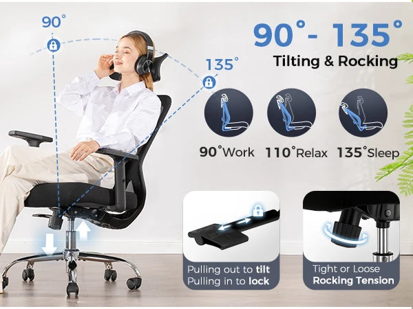 COMHOMA Bürostuhl Ergonomisch，Schreibtischstuhl mit 3D-Kopfstütze & 3D-Lendenwirbelstütze, verstellbare Armlehnen, Office Chair