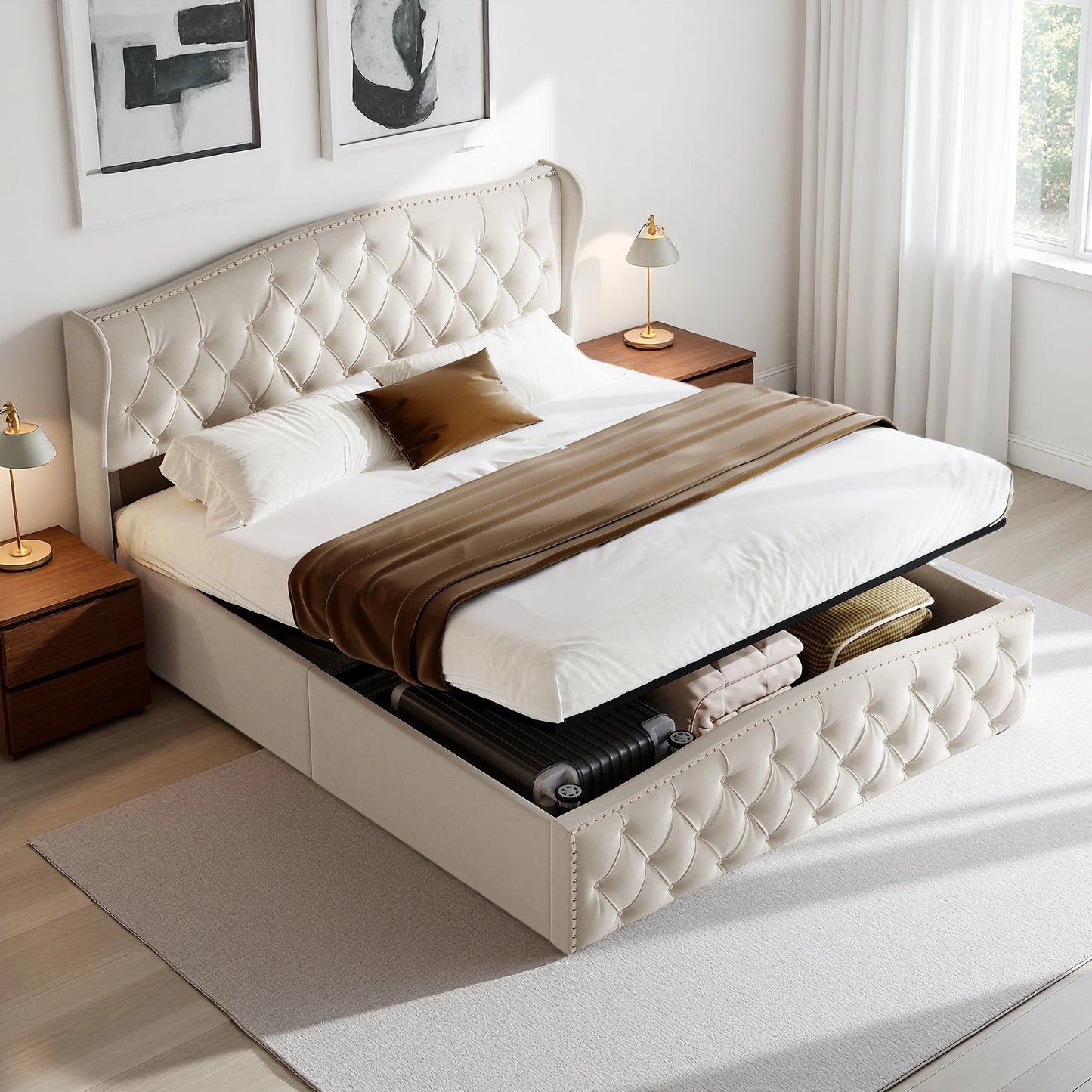 Rosahqnda hydraulisches Bett im modernen Stil, Stilvolles Doppelbett für Jugendliche, Kinder und Erwachsene, ohne Matratze