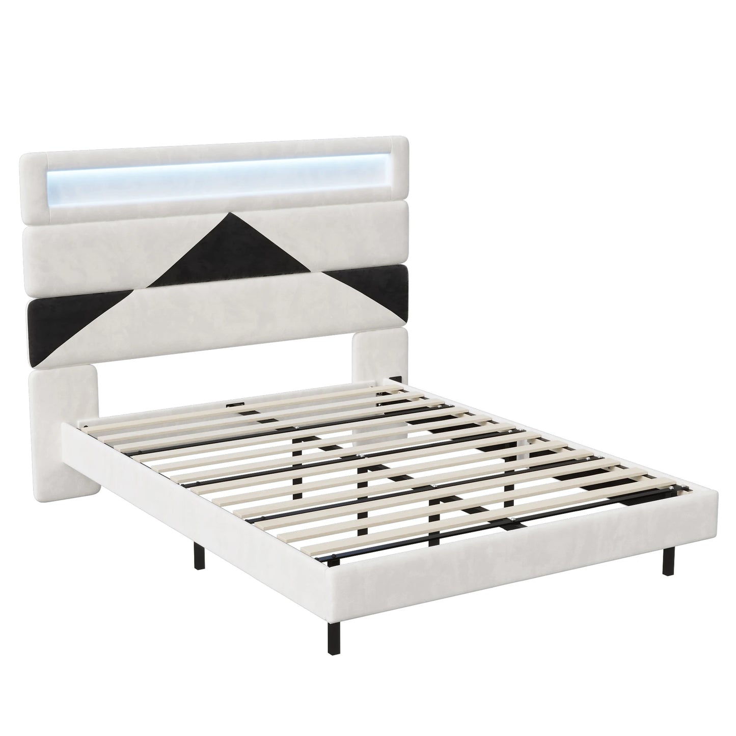 WoodenAura Polsterbett 160x200cm mit LED-Beleuchtung, Bettrahmen mit Lattenrost, verstellbares Kopfteil, Jugendbett