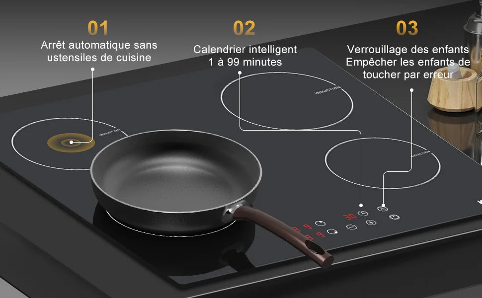 Karinear Built-in Induction Cooktop with 4 Burners with Plug, Touch Control, Timer Safety Lock, 3500W.