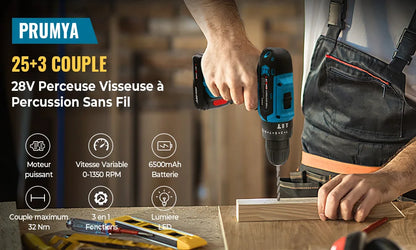 21-V-Akku-Bohrschrauber-Set, 2 Geschwindigkeiten, 1350 U/min, 24-teiliges Set, 2 Akku-Elektroschrauber mit 32 Drehmomenteinstellungen für Heimwerker