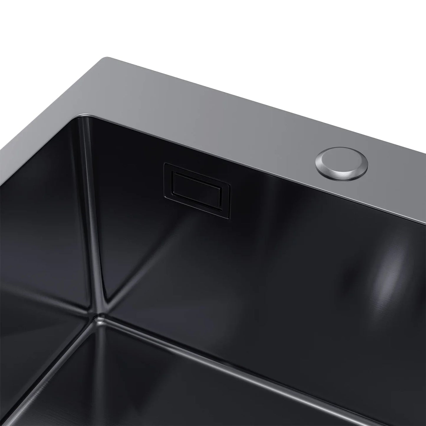 Graphitschwarzes Edelstahlspülbecken 46 x 45 cm – Einzelschüssel-Topmount – mit Abflusssatz, Überlauf und Zubehör