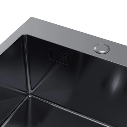 Graphitschwarzes Edelstahlspülbecken 46 x 45 cm – Einzelschüssel-Topmount – mit Abflusssatz, Überlauf und Zubehör