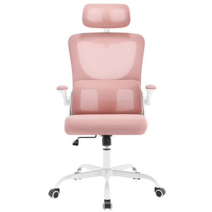 WOLTU Drehbarer Bürostuhl, ergonomischer Netz-Schreibtisch, Computerstuhl, höhenverstellbar, Schaukelfunktion, umkehrbare Armlehnen, Kopfstütze