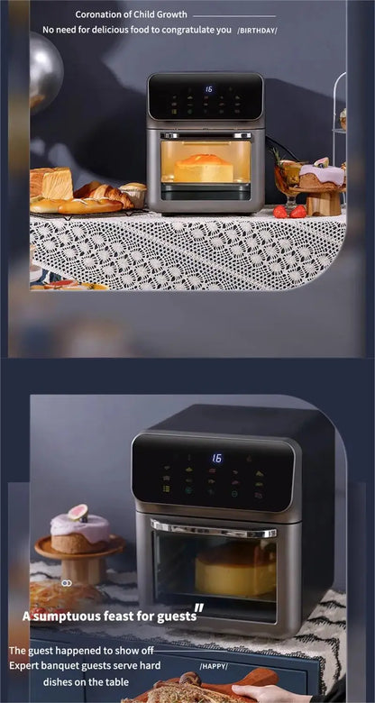 10L Large Capacity Electric Air Fryers Oil-free Automatic Household Kitchen 360 ° Baking Convection Oven Deep Fryer without Oil.