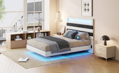 Rosahqnda Schwebebett 140*190cm Doppelbett Rahmen 160*200cm mit LED&USB Polsterbett Erwachsenenwohnung Jugendbett Samt