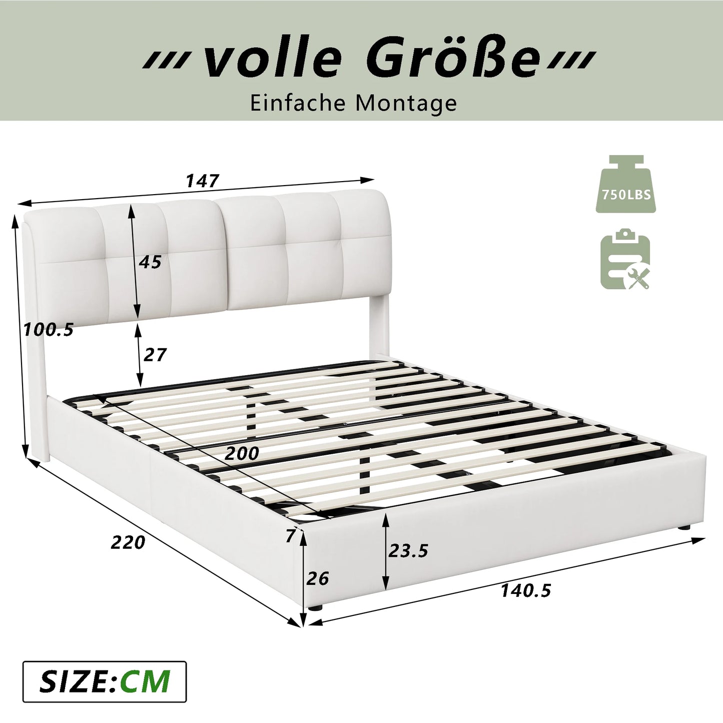 ROSAHQNDA Modernes Polsterbett, LED-Doppelbett mit Rückenlehne, hydraulischer Samtbettrahmen mit USB-Station, ohne Matratze
