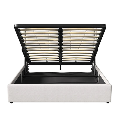 Double Bed,Storage Back and USB Rechargeable,Large Storage Bed,Suitable for Adults or Teenagers,Beige/Grey,Linen