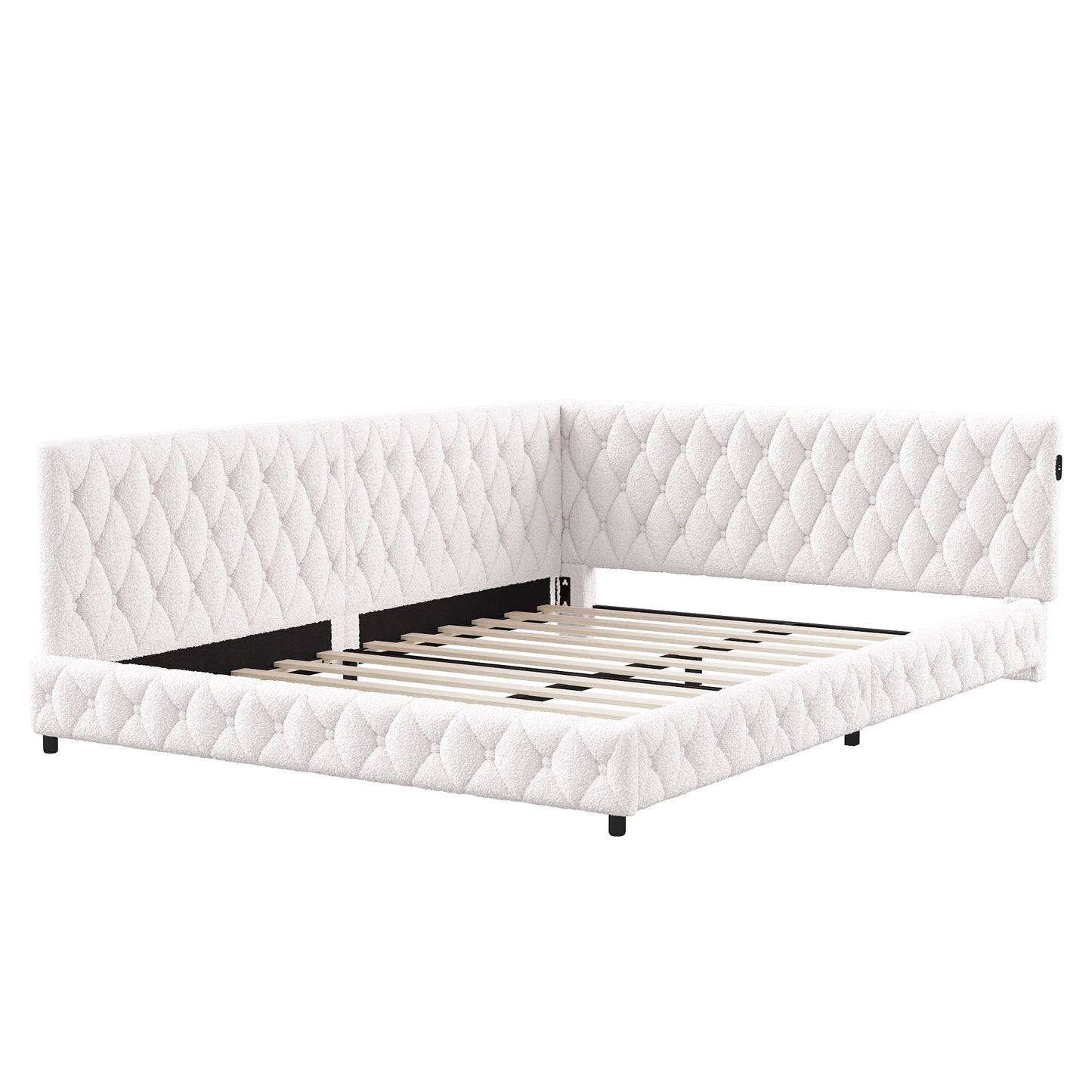 ROSAHQNDA Schlafsofa 140*200cm, modernes LED-Doppelbettgestell mit USB-Ladeanschlüssen, komfortables Plüschmaterial, ohne Matratze