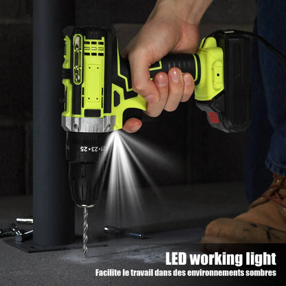 48 N-m Akku-Dual-Speed-Bohrmaschine mit hohem Drehmoment, 0–350/1350 U/min, 21 V Li-Ionen-Akku, Heim-DIY-Elektrowerkzeug-Set, Elektroschrauber-Bohrmaschine