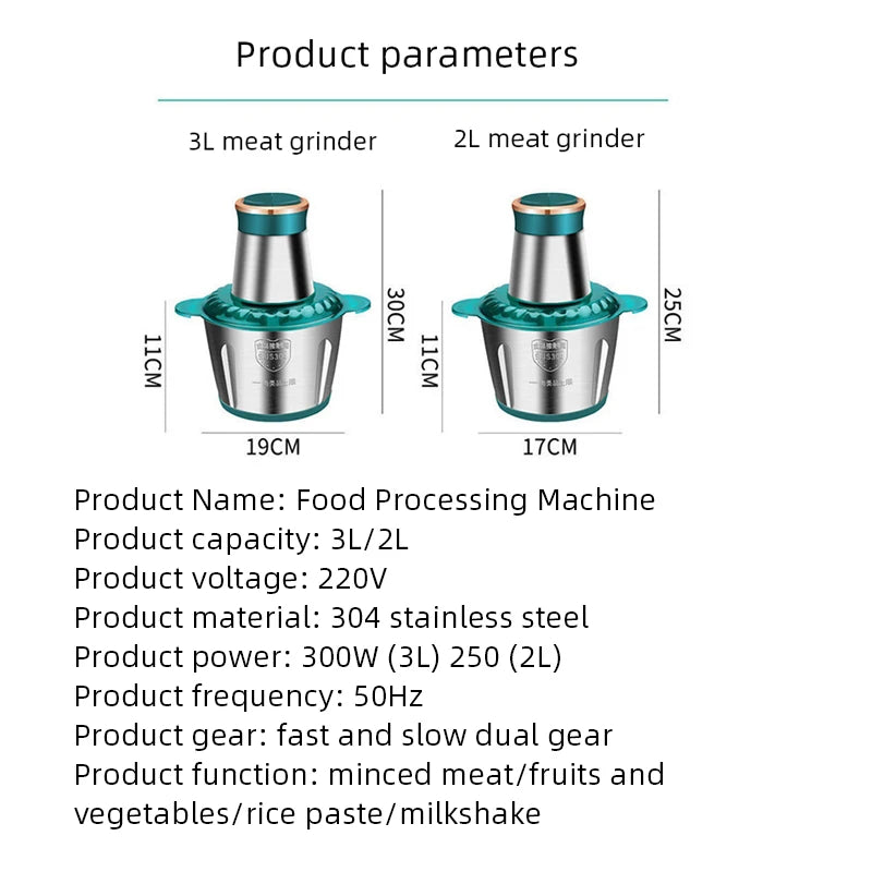 2Speeds 304Stainless Steel Electric Chopper Meat Grinder Mincer Food Processor Slicer Vegetable Food Chopper Meat Slicer Machine.