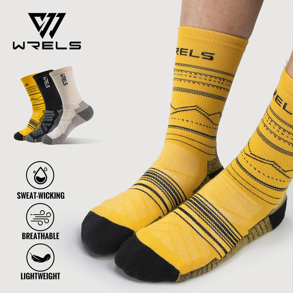 WRELS Merino Wool Socks Hiking Running Socks Soft Lightweight Shock Absorption Damping Mid-Calf Breathable Ankle Cycling Socks.