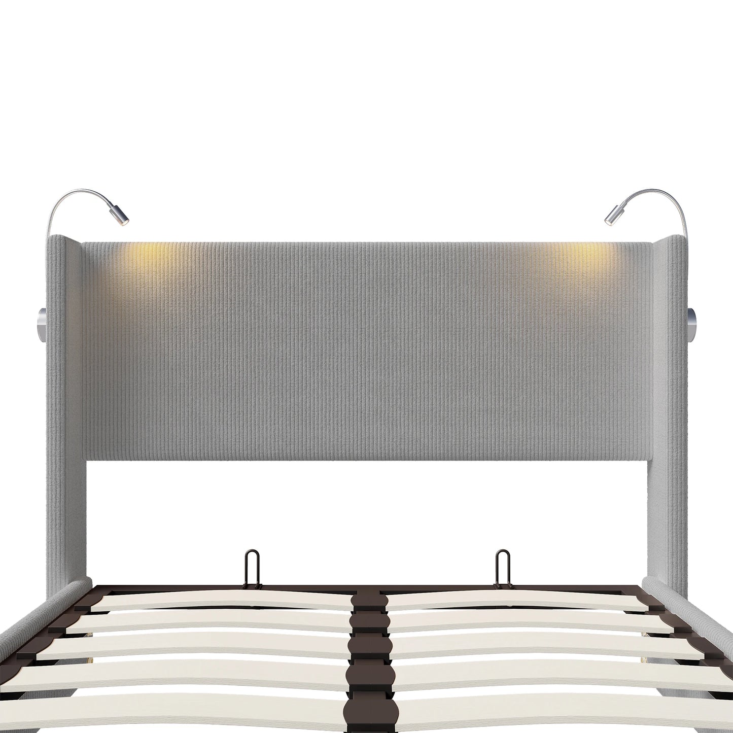 140 x 200 cm großes Cord-Doppelbett mit Stauraum, Bettkopf mit Leselicht, zwei USB-Ladeanschlüssen, ohne Matratze